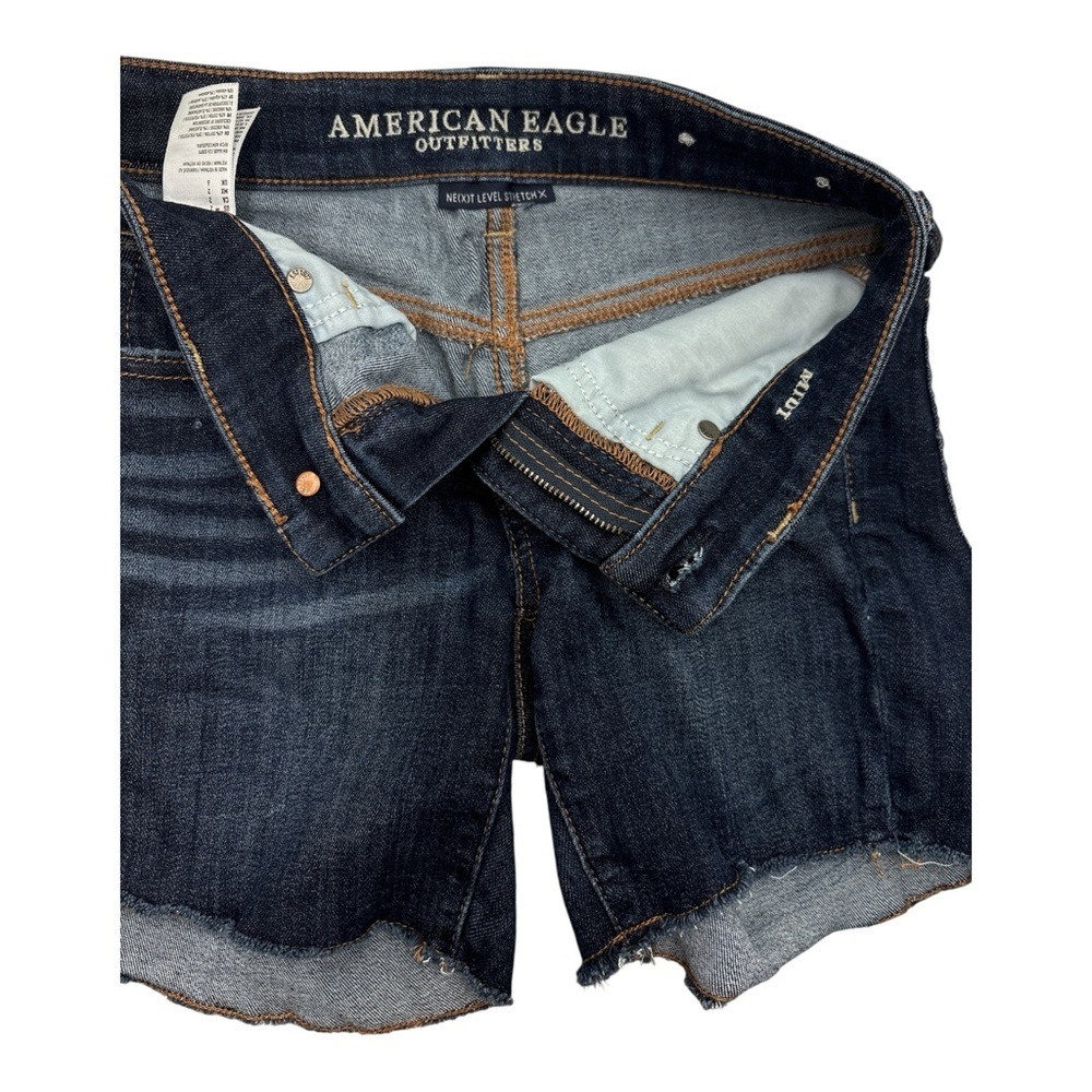 American Eagle Midi Next Level Stretch Dark Wash Jean Shorts - Picture 4 of 4